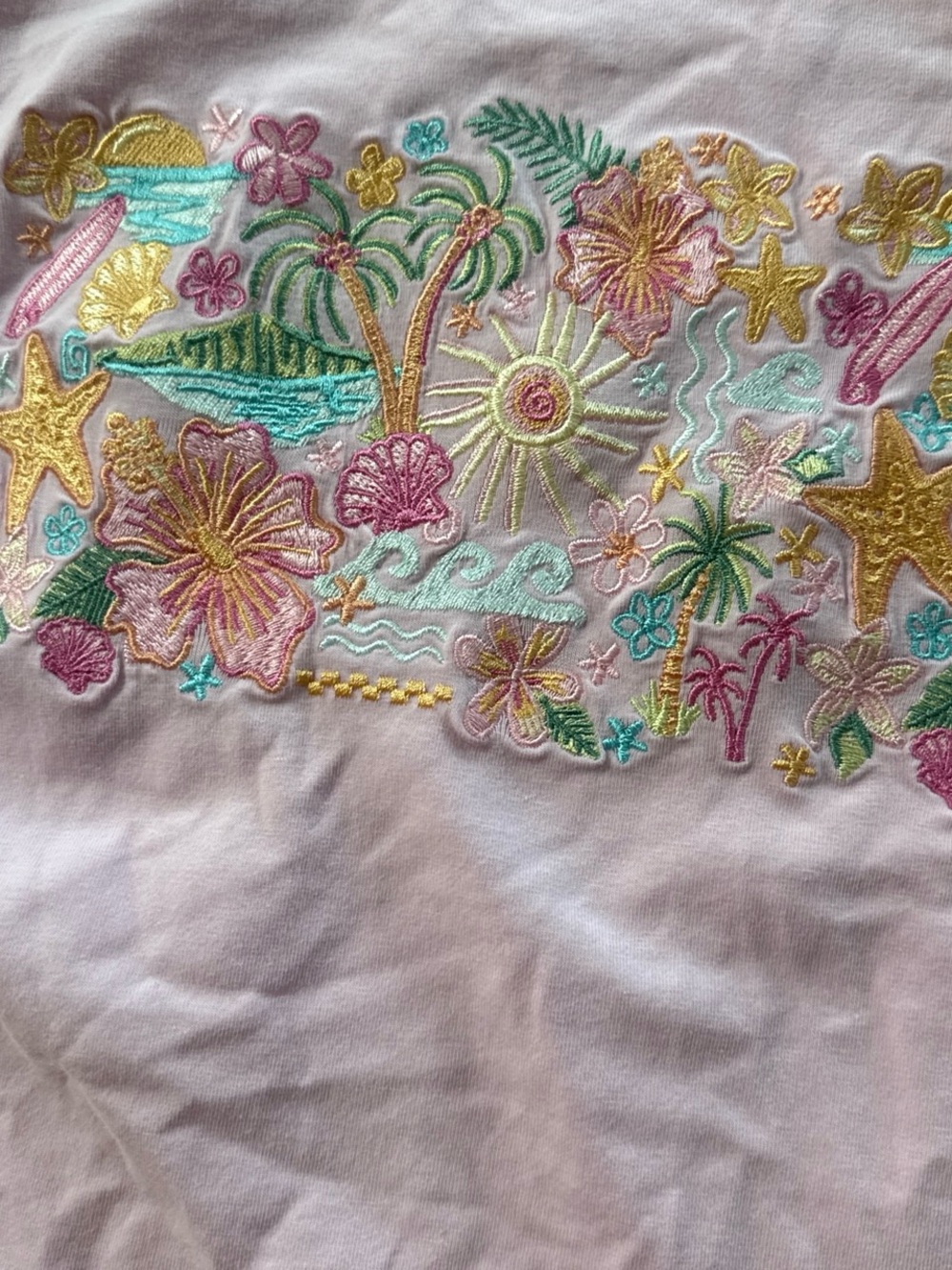 Malibu Pastel Pink Tropical Embroidered Tee